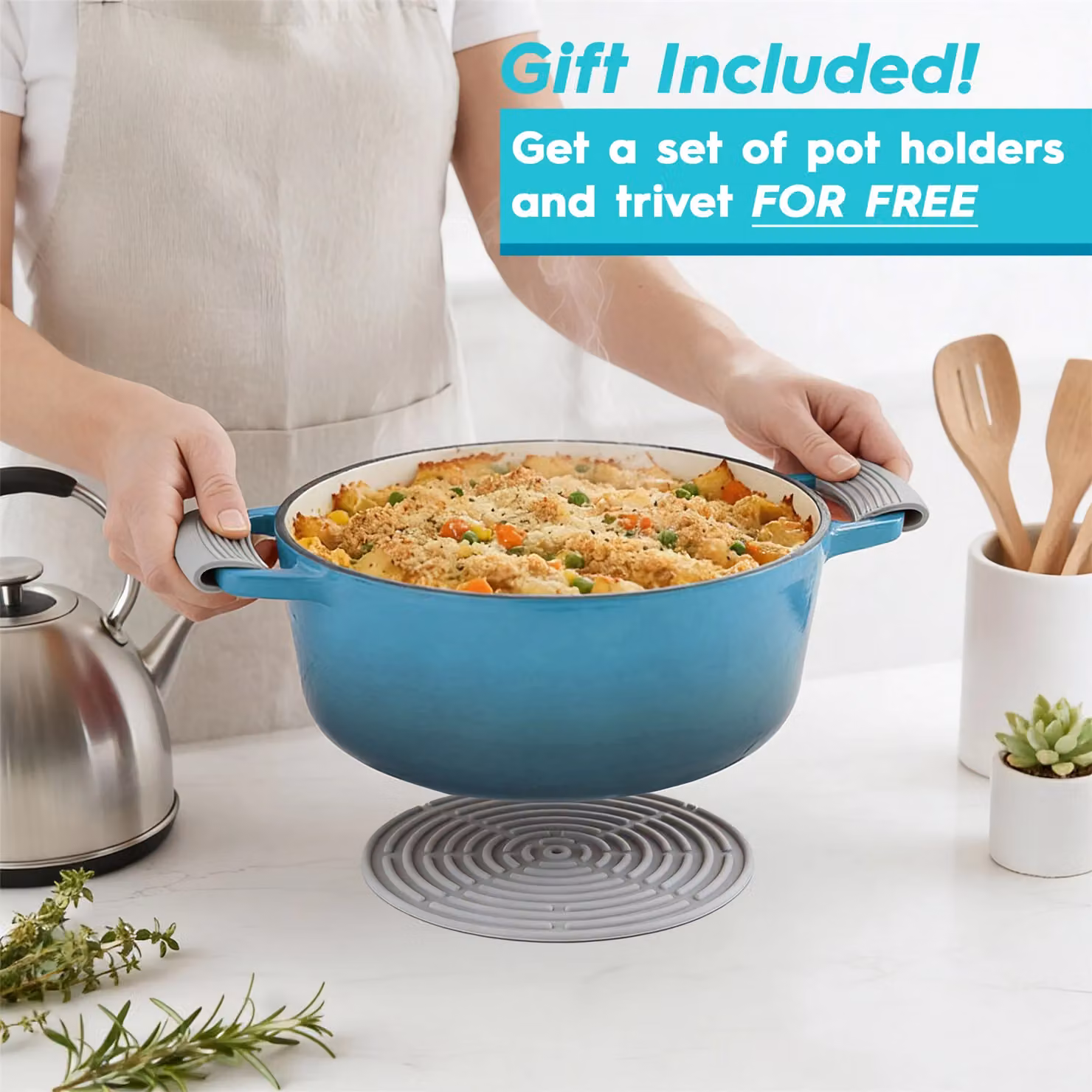 Argon Tableware 2x Round Cast Iron Casserole Dishes with Self-Basting Lids, 4.5L, Teal – 7