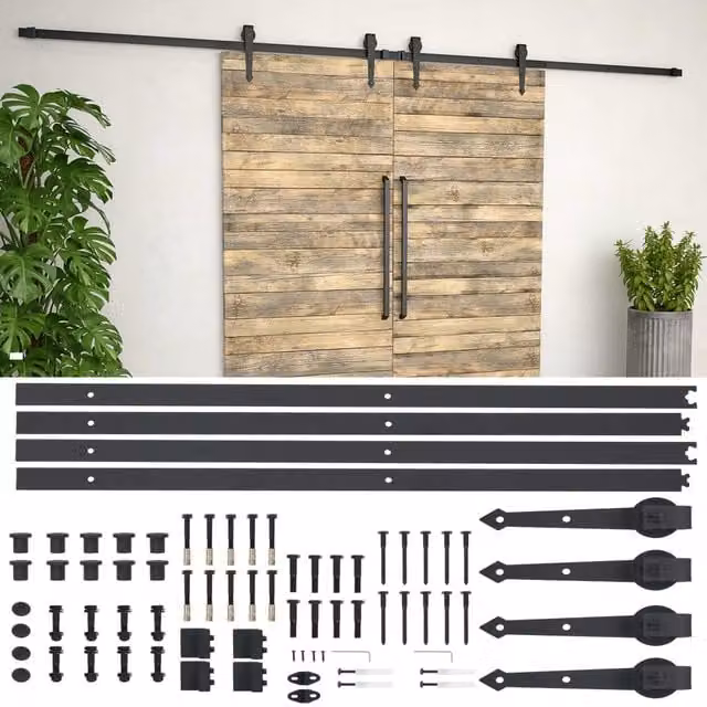 Berkfield Home Sliding Door Hardware Kit in Black Steel, 183 cm – 1