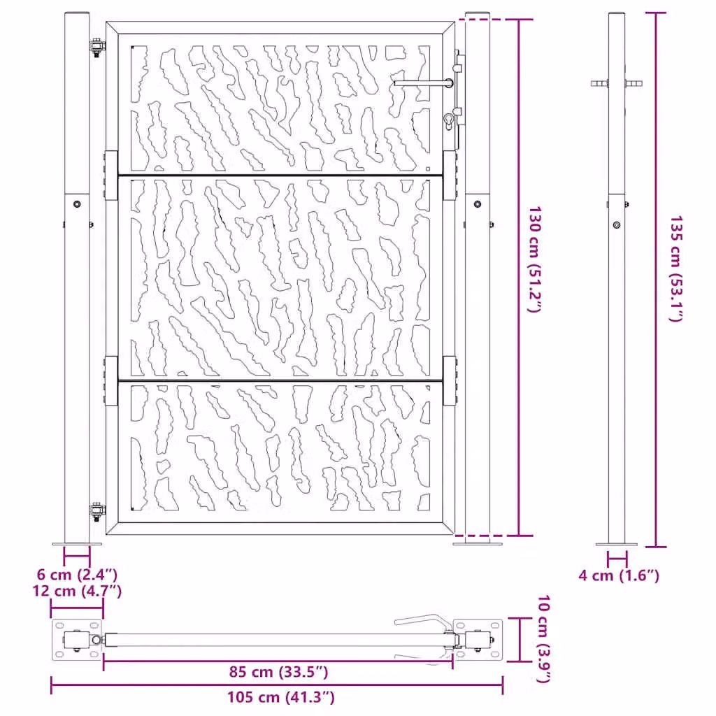 Berkfield Home Garden Gate in Brown Weathering Steel with Trace Design, W: 105 cm, H: 130 cm – 6