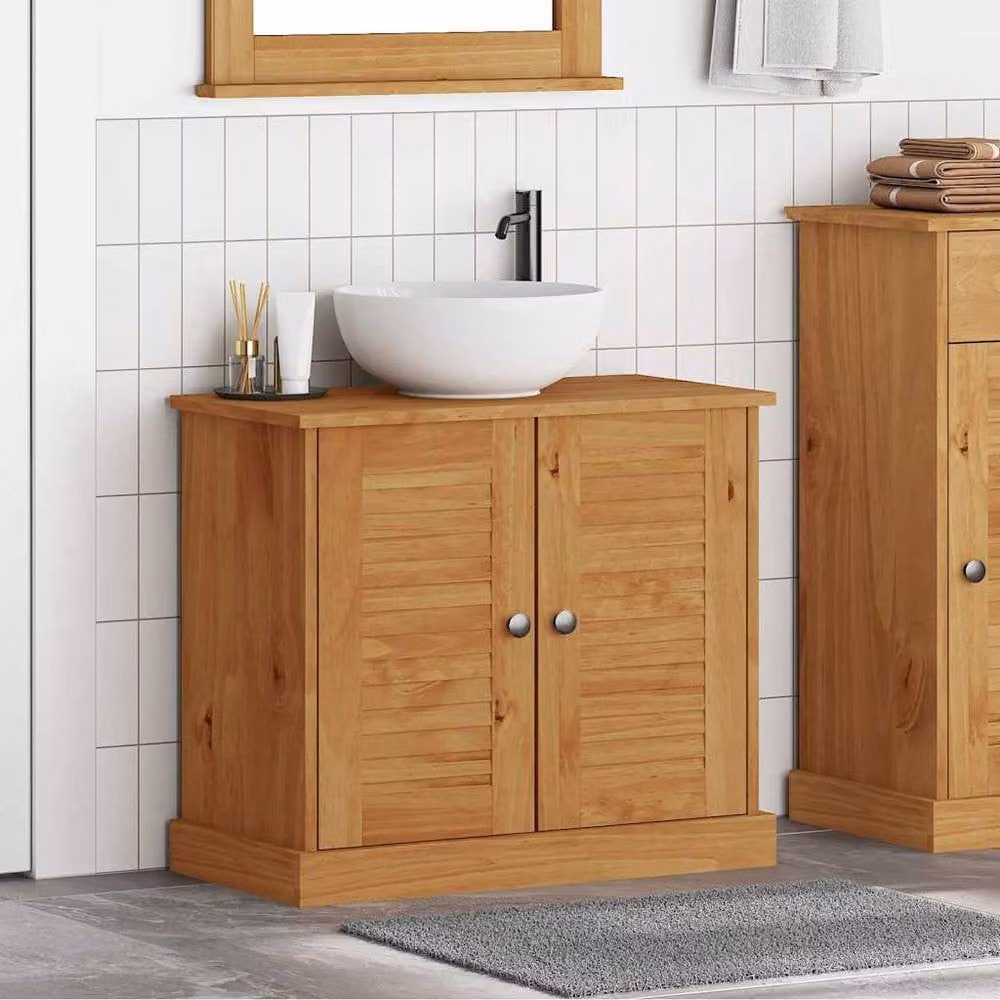 Berkfield Home Modern Bathroom Vanity Unit in Brown with Hinged Doors and Internal Shelves – 2