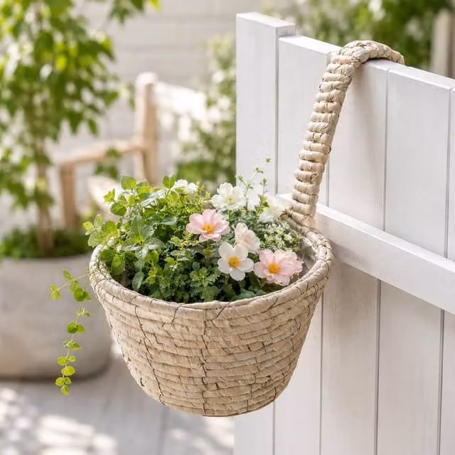 Voltico Small Over Fence Hanging Basket Planter in Beige and Brown, W: 19.0 cm, D: 14.5 cm, H: 12.0 cm – 1