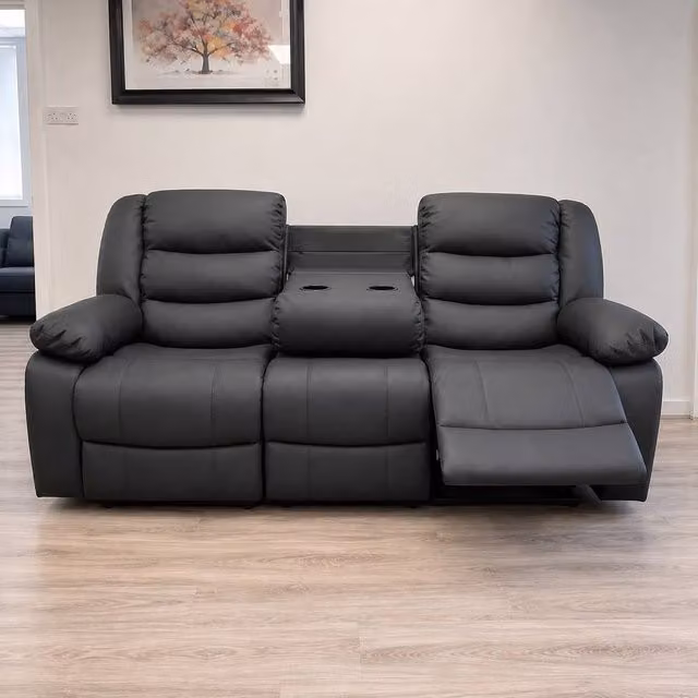 My New Sofa MNS Roma 3 Seater Black Leather Manual Recliner Sofa