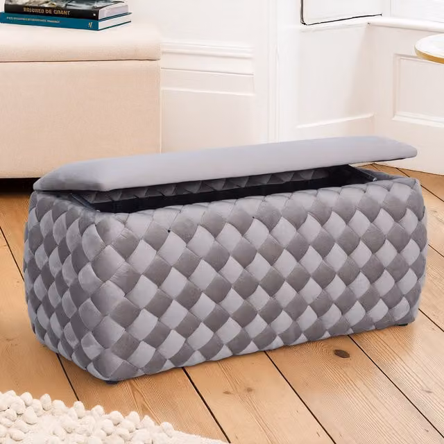 Artemis Home Plumeo Large Velvet Storage Ottoman in Grey or Brown