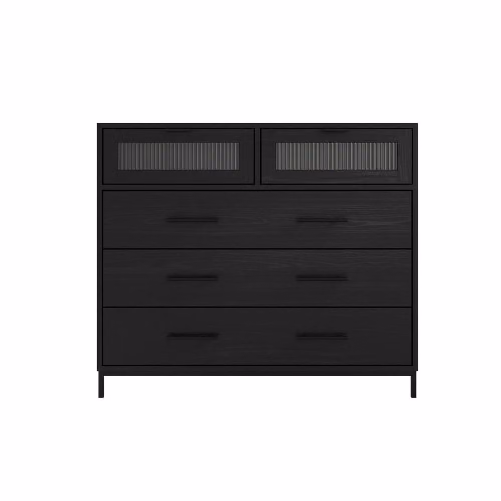 Wyld Haus Lou Matt Black 5 Drawer Reeded Wood Chest W/D/H: 80 x 40 x 95 cm – 2