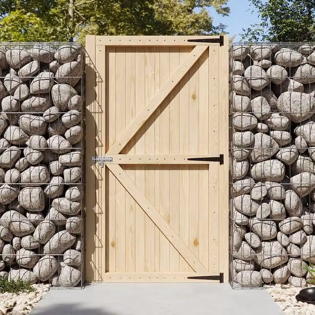 Livingandhome Wooden Swing Garden Gate in Yellow, Width: 90 cm