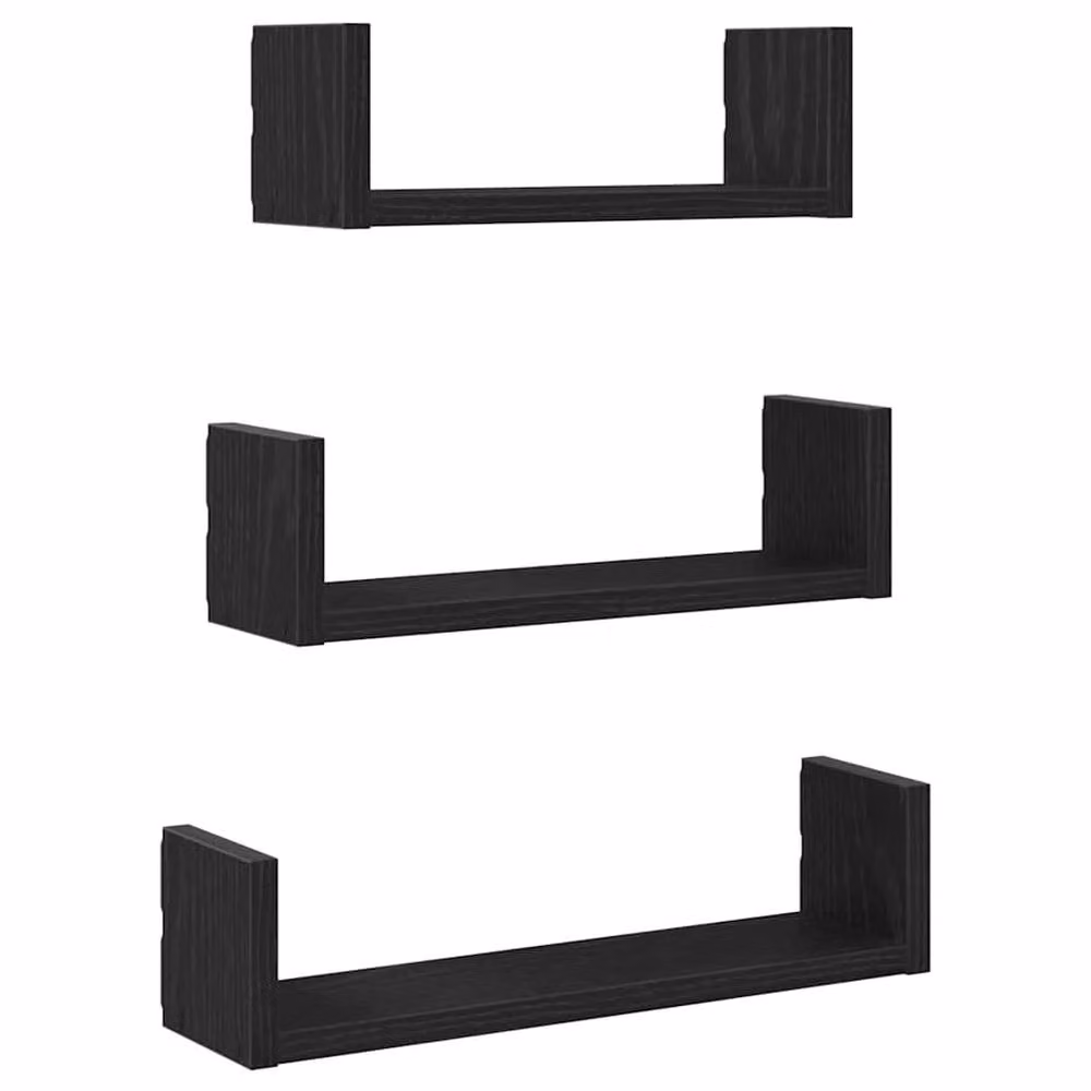 Berkfield Home Set of 3 Wall Mounted Shelves in Black Oak Engineered Wood – 2