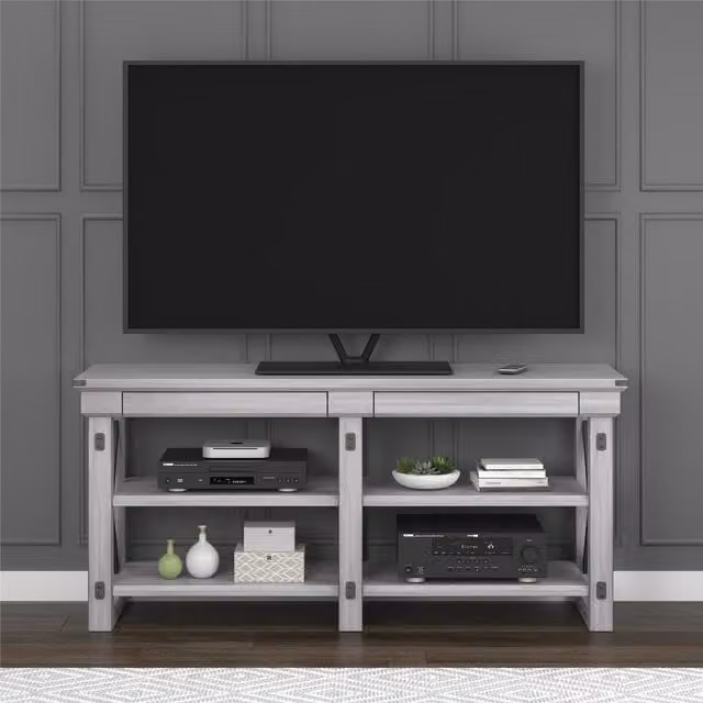 Dorel Home Wild Wood Veneer TV Stand for 65 inch TVs in Rustic White