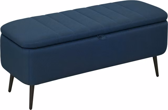 HOMCOM Blue Linen-Look Rectangular Storage Ottoman W: 92 cm, D: 31 cm, H: 31 cm – 1
