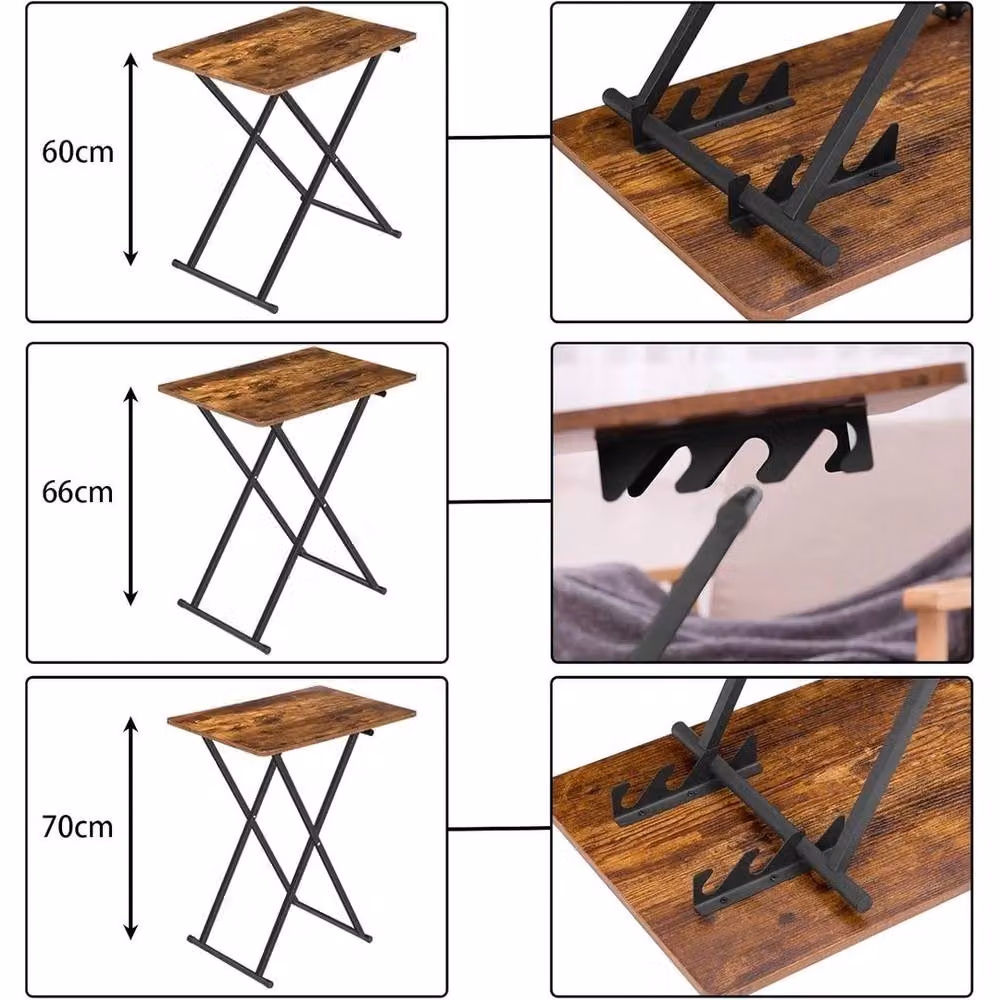 EONLION Height Adjustable Folding TV Tray Side Table in Brown with Rectangular MDF Top and Metal X-Frame, W/D/H: 60 x 40 x 40 cm – 3