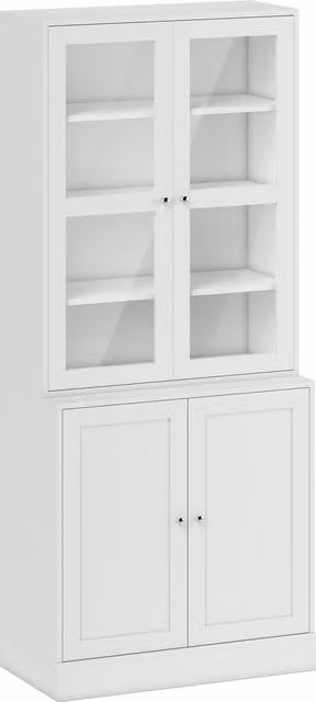 HOMCOM Modern White Display Storage Cabinet with Glass Doors and Adjustable Internal Shelves