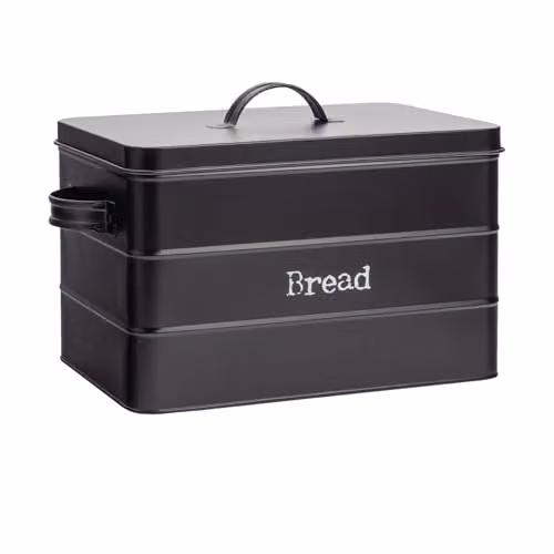 Harbour Housewares Metal Bread Bin in Black with Airtight Lid – 1