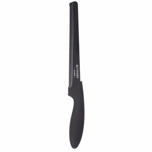 Viners Assure 8 inch Bread Knife with Stainless Steel Serrated Blade and Black Plastic Soft Grip Handle – 1