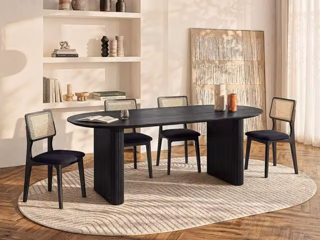 Vente-unique Balimela Mango Wood Dining Table with 6 Seater Settings in Black – 1