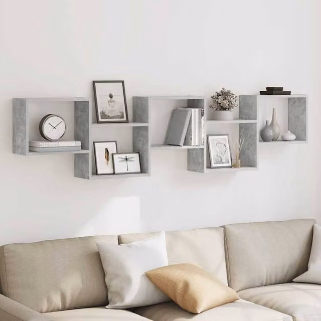Berkfield Home Wall Mounted 5 Compartment Cube Shelf in Concrete Grey MDF