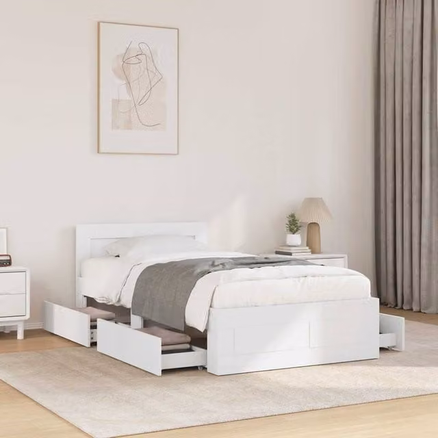 Berkfield Home White Engineered Wood Bed Frame with Headboard W/L: 80 x 200 cm