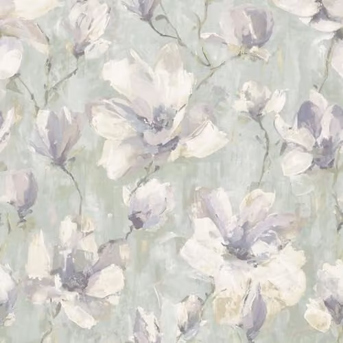 Grandeco Camilla Floral Botanical Wallpaper in Grey, White and Green, Luxury Heavyweight Scrubbable Vinyl