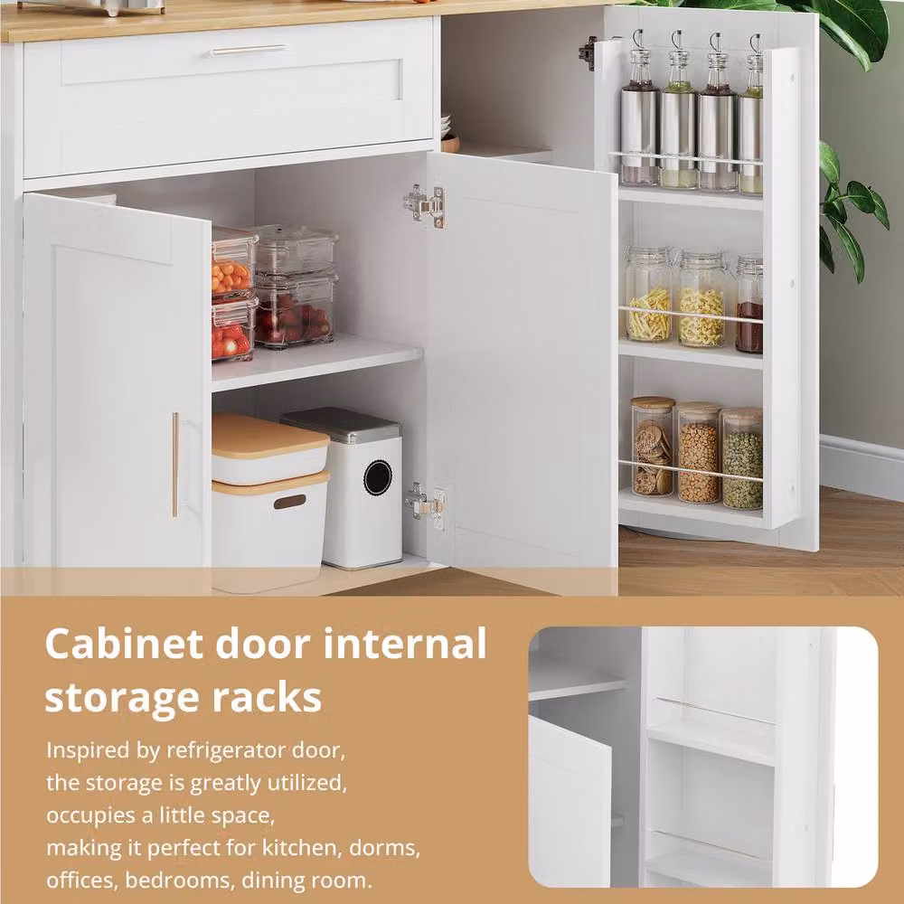 Rolipo Large Oak Mobile Kitchen Island Cart with Drop Leaf and Spice Rack in White – 3