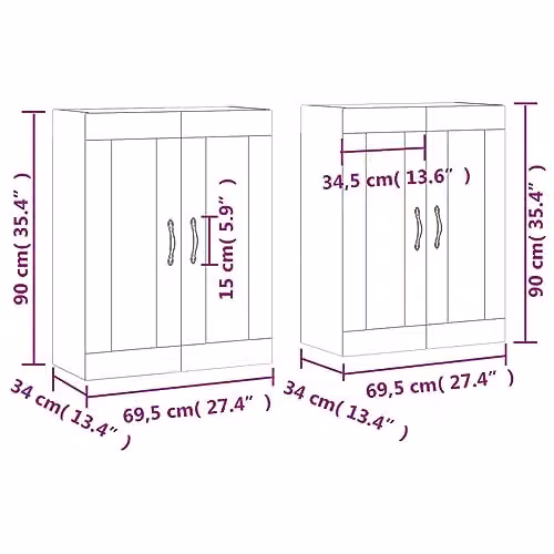 vidaXL Set of 2 Wall Mounted Cabinets in Grey and Black Modern MDF with Hinged Doors – 2