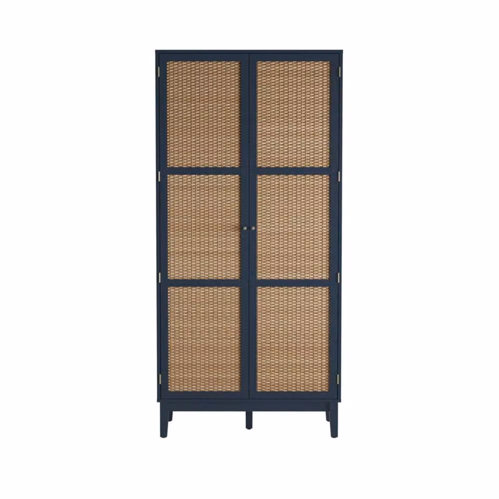 Wyld Haus Waterford Blue Oak and Rattan 2 Door Wardrobe, W: 100 cm, D: 55.5 cm, H: 180.6 cm – 2