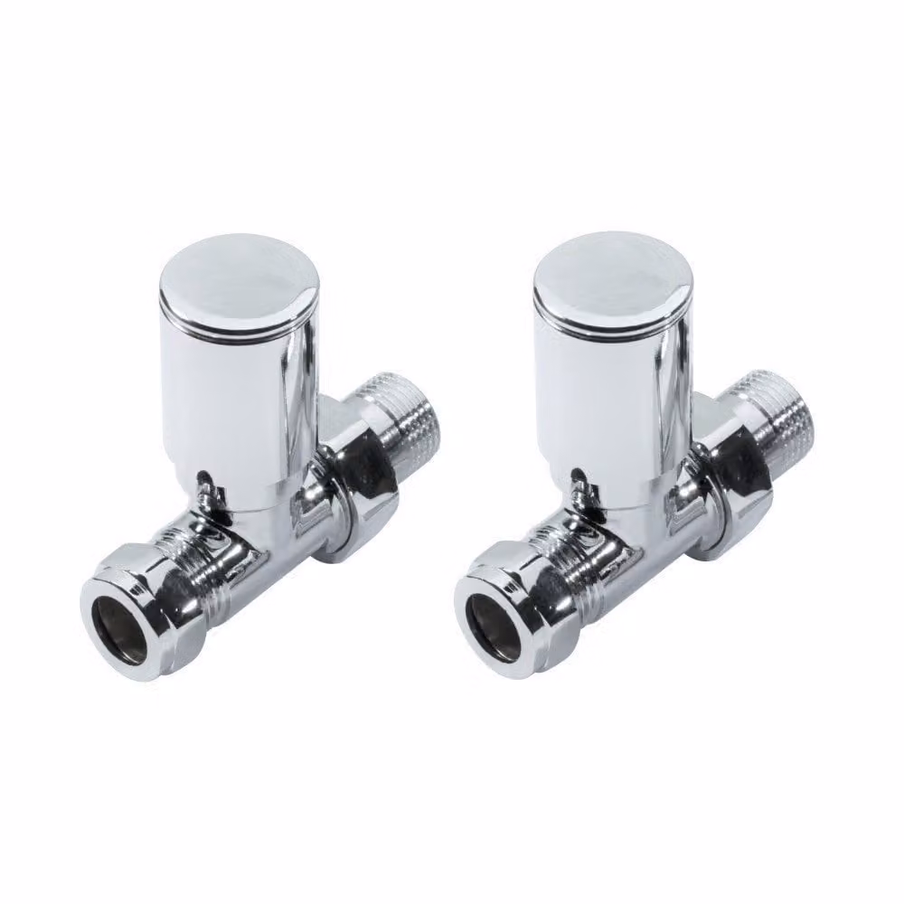 Royal Bathrooms Chrome Straight Radiator Valve Pack with 1/2 inch Brass Fittings