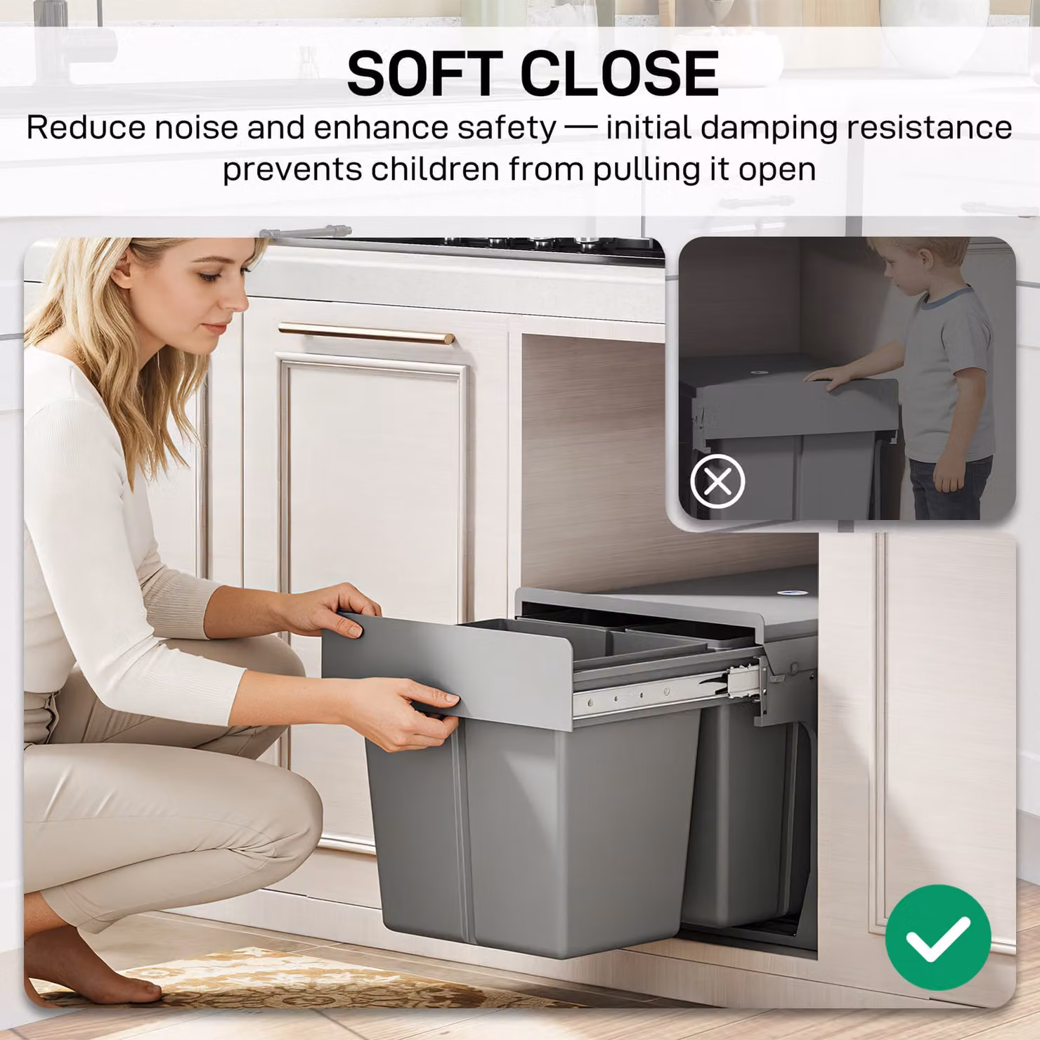 HOMCOM Pull Out Under Sink Bin with 3 Removable Compartments and Soft Close Mechanism, Grey – 3