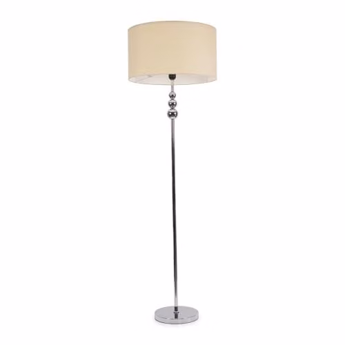 ValueLights Chrome Stacked Ball Floor Lamp with White Fabric Drum Shade – 1