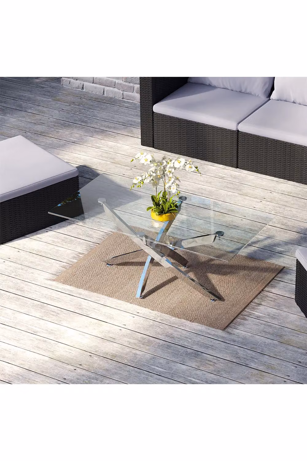 Living and Home Modern Square Clear Tempered Glass Coffee Table with Silver Metal Legs – 2