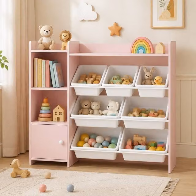 STILVORA Pink Toy Storage Unit with 8 Bins for Children's Bedrooms