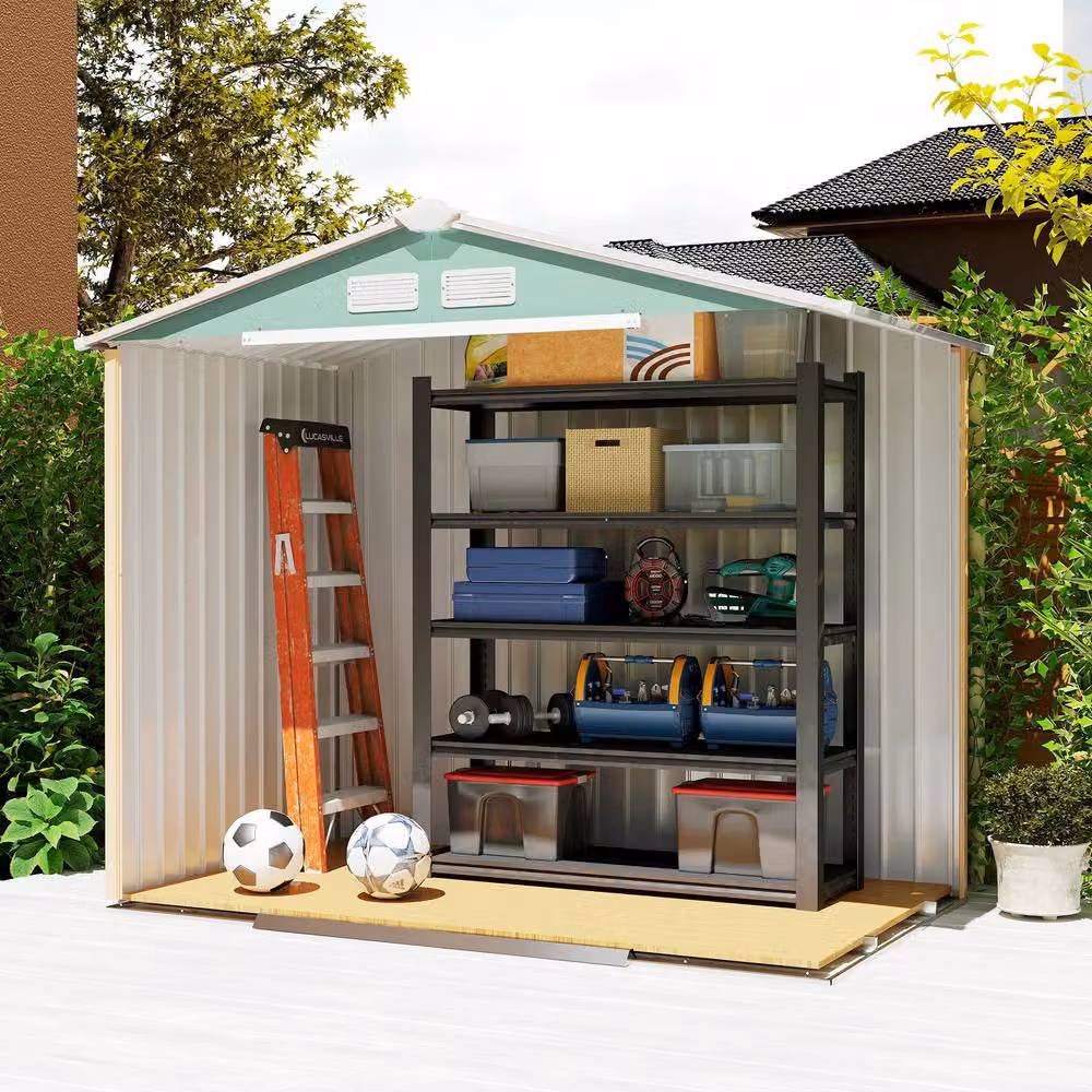 Rolipo Metal Garden Shed with Foundation Kit and Double Doors in Light Green, W/D/H: 213.4 x 121.9 x 185 cm – 7