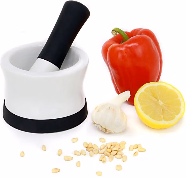 Maison & White Ceramic Round Mortar and Pestle Set with Non-Slip Base, White