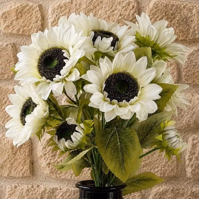 Leaf Pack of 6 White Artificial Sunflowers with 18 Heads, Height: 88 cm – 1