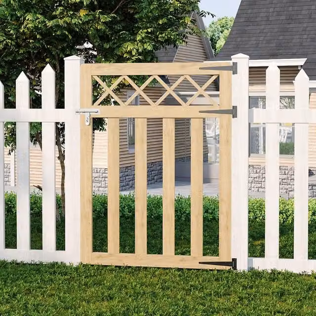 Livingandhome Spruce Wood Garden Single Fence Gate with Wire Mesh Design in Soft Yellow, W/H: 90 x 120 cm