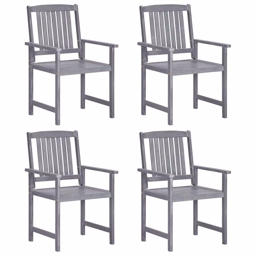 Berkfield Home Set of 4 Modern Garden Chairs in Grey Solid Acacia Wood – 2