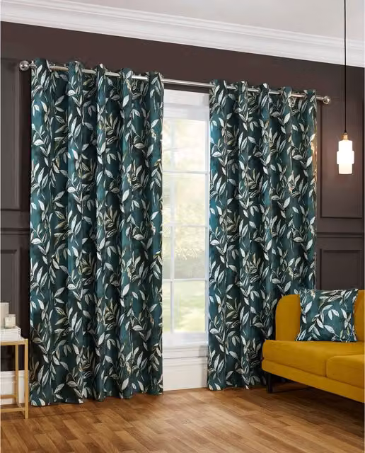 Sundour Madrid Blackout Thermal Eyelet Curtains and Cushion Cover in Bottle Green