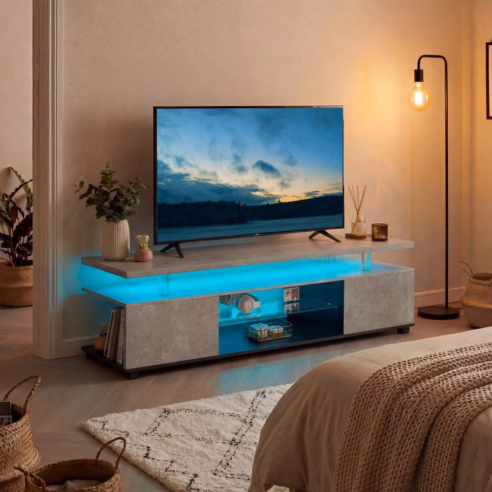 Matteo Modern LED TV Stand with Integrated Lighting in Grey and Black – 3