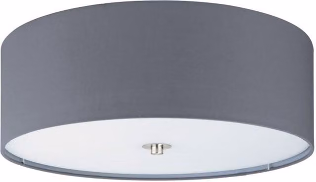 Eglo Pasteri Grey Fabric and Glass Flush Ceiling Light, Diameter: 47.5 cm