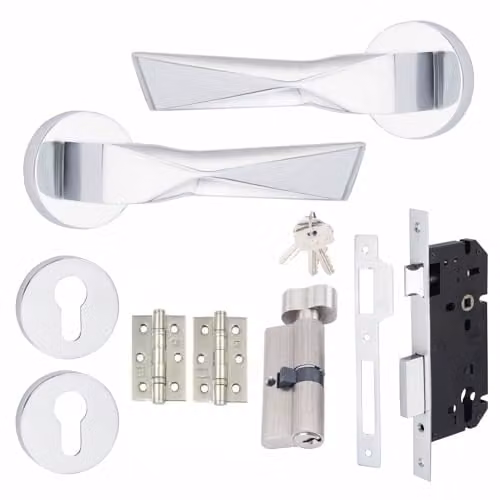 Golden Grace Modern Aura Euro Lock Handles in Polished Chrome, 70mm