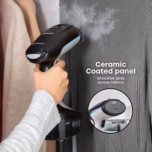 Swan Handheld Portable Garment Steamer with Ceramic Steam Panel, 1500W, Black or Grey – 6