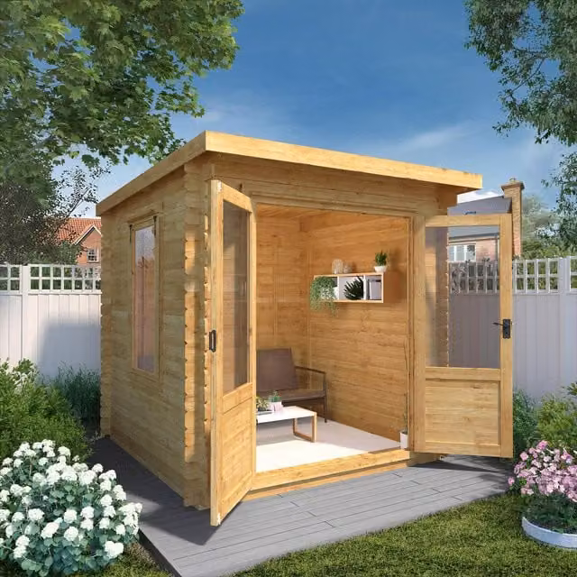 Waltons Brown Pent Log Cabin with 19mm Wood Walls, W/D/H: 240 x 240 x 240 cm