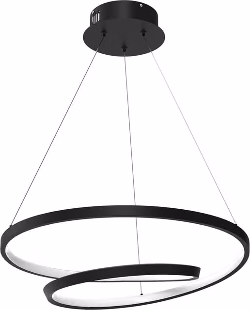 Milagro Lucero Black LED Pendant Lamp, Height Adjustable, Black Metal Ring Design