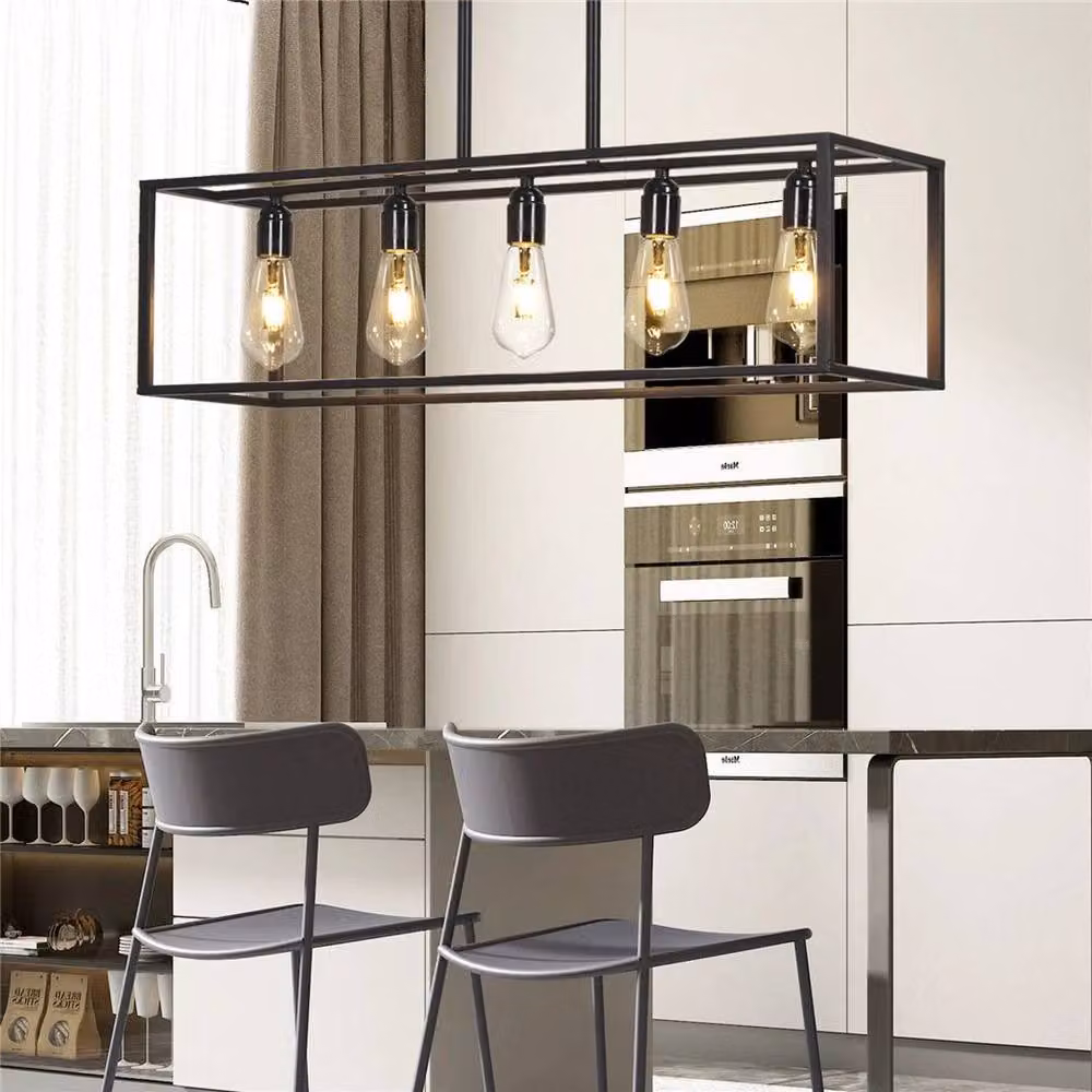 EONLION Industrial Black Metal Hanging Pendant Ceiling Lamp with Transparent Shade – 3