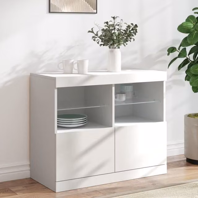 Berkfield Home Modern White Sideboard with Integrated LED Lighting W/D/H: 81 x 37 x 67 cm – 1
