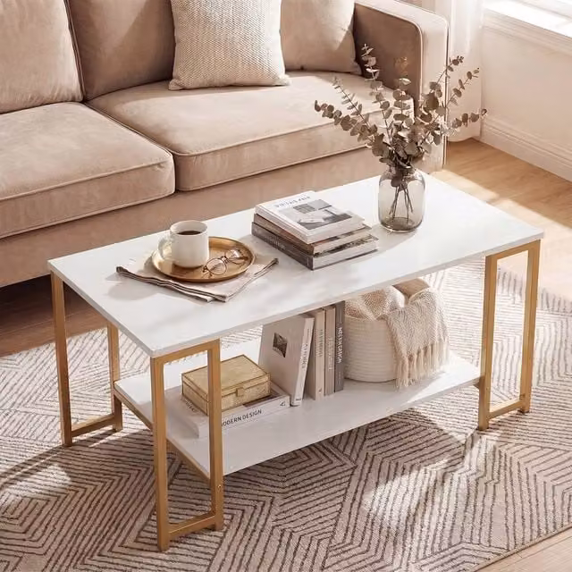VOGREX Modern 2-Tier Square Metal Coffee Table in White, W/D/H: 49.5 x 73.0 x 49.5 cm – 1