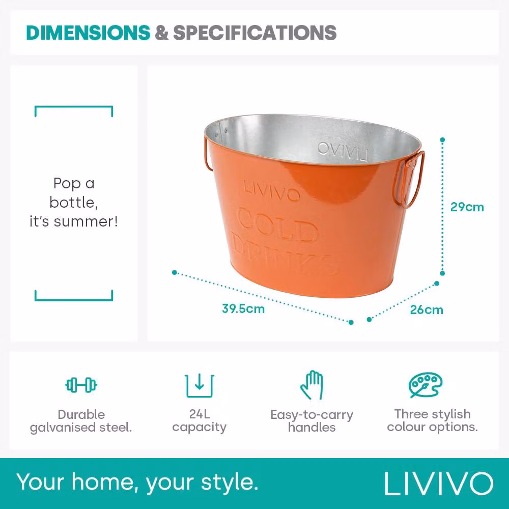 LIVIVO Galvanised Steel Drinks Bucket in Coral – 7