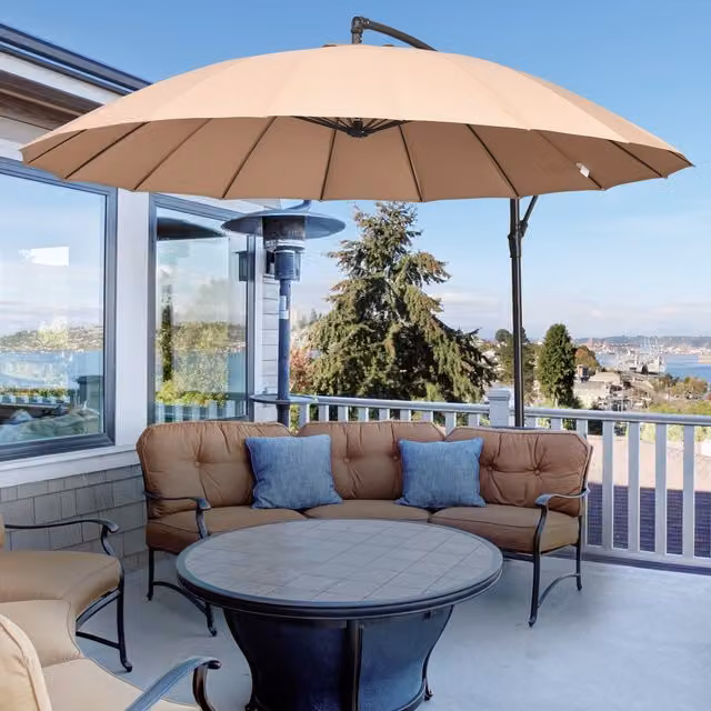 Outsunny Cantilever Umbrella with 18 Ribs and Vents in Khaki