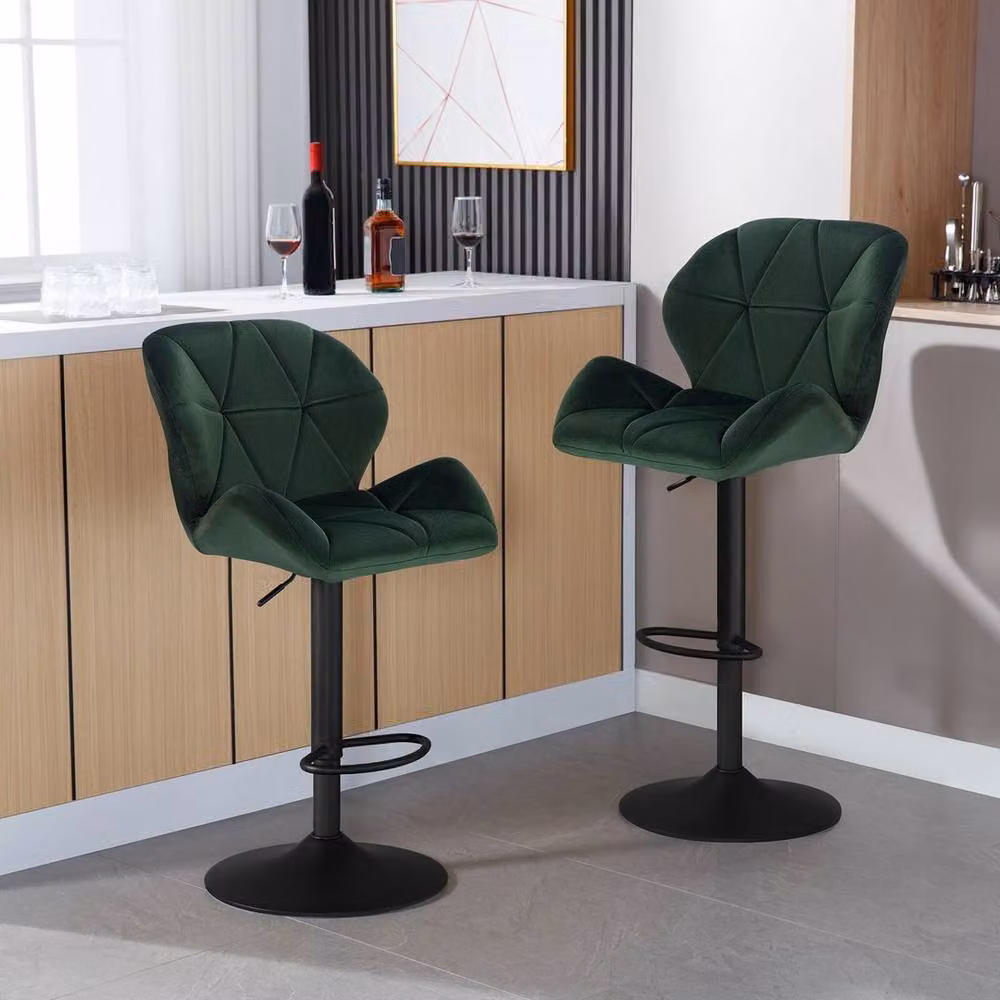 SPETLEK Set of 2 Modern Velvet Bar Stools in Dark Green – 2