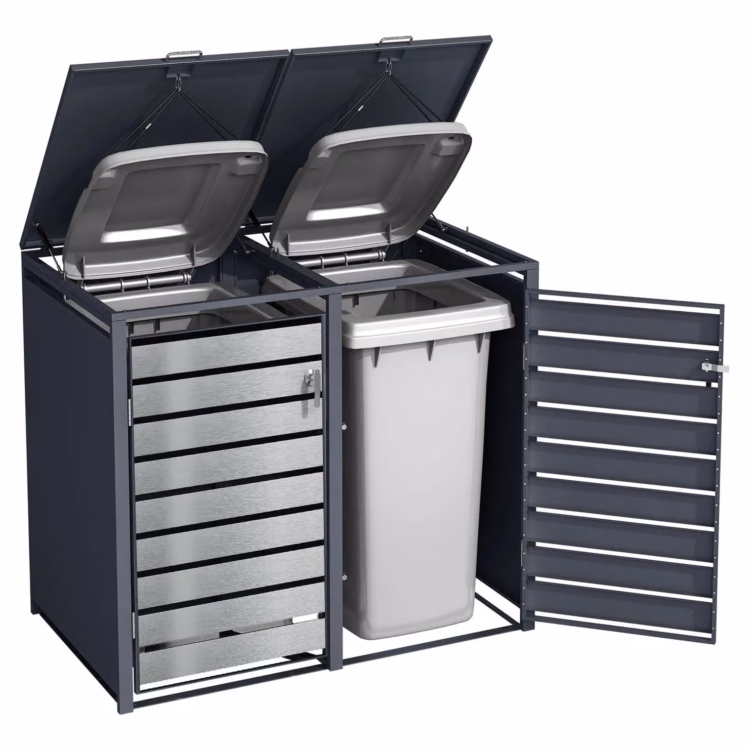 Phoenix Safe Company GB2213ASK Double Wheelie Bin Storage, Silver Effect, W/D/H: 132 x 80 x 116 cm – 5