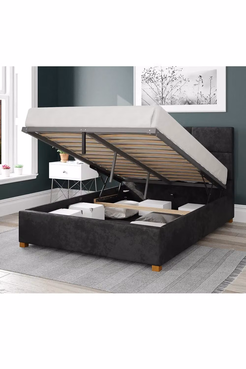 Aspire Caine Upholstered Ottoman Storage Bed in Black Mirazzi Velvet Fabric, King Size (180 x 200 cm) – 2