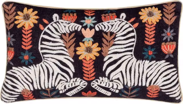 Make It A Home Black Mirrored Zebra Embroidered Rectangular Cushion