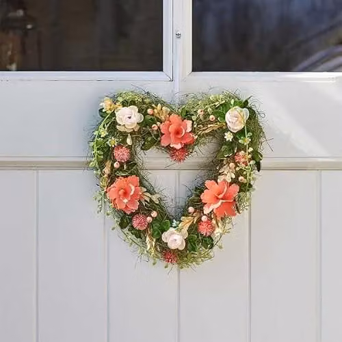 Smart Garden Artificial Floral Heart Wreath in Pink, Orange and Multicolour, Diameter: 30 cm – 2